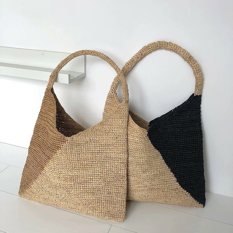 Korean Style Fashionable Straw Bag Shoulder Handbag Straw Bag Woven Bag Holiday Beach Bag Color-Matching Women'S Bag - Image 2