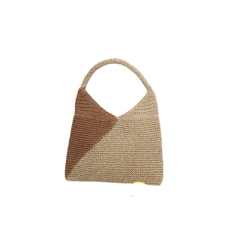 Korean Style Fashionable Straw Bag Shoulder Handbag Straw Bag Woven Bag Holiday Beach Bag Color-Matching Women'S Bag - Image 4