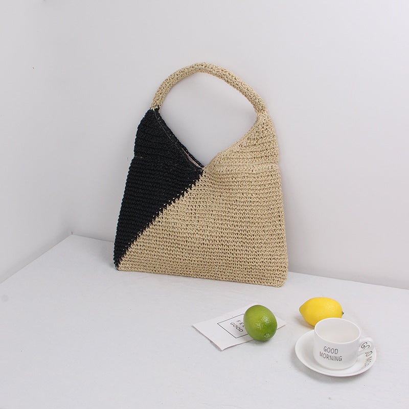 Korean Style Fashionable Straw Bag Shoulder Handbag Straw Bag Woven Bag Holiday Beach Bag Color-Matching Women'S Bag - Image 3