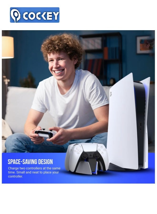 كوكي PS5 جهاز تحكم محطة شحن مضغوطة PS5 جهاز تحكم جهاز بلاي ستيشن 5 جهاز تحكم مزدوج حساس جهاز تحكم USB النوع C جهاز شحن PS5 حامل مع مؤشر LED. - Image 2