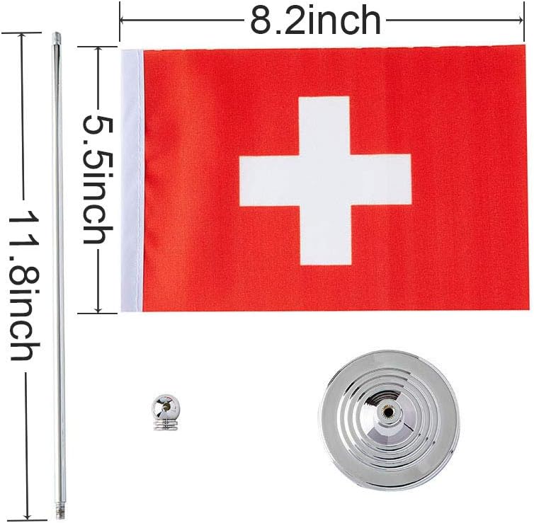 mflagperft Switzerland Flag Swiss Flags, Small Mini Swiss Desk Flag, Used for Table Office Classroom Home Patriotic Events Decorations - Image 1