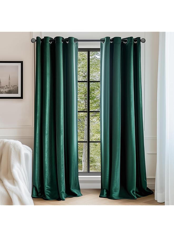The Bros Velvet Curtain for Living Room, Sage Thermal Insulated Luxury Drape for Bedroom, Stylish Soft Privacy Room Darkening Window treatment Grommet 1 Panel 108L - Image 1