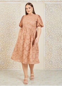Styli Burnout Texture High Neck A-Line Midi Dress  - Image 1
