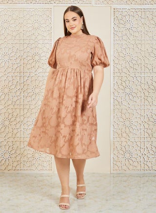 Burnout Texture High Neck A-Line Midi Dress - pzsku/Z8B9186E6C855FAF7373BZ/45/_/1710417724/6154b4e9-ff60-44da-998f-fa53df7d4369
