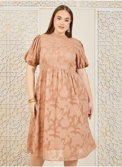 Styli Burnout Texture High Neck A-Line Midi Dress  - Image 2