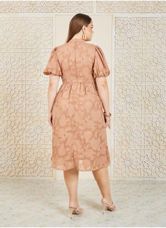Styli Burnout Texture High Neck A-Line Midi Dress  - Image 4