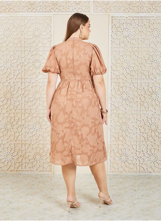 Styli - Burnout Texture High Neck A-Line Midi Dress - Image 1
