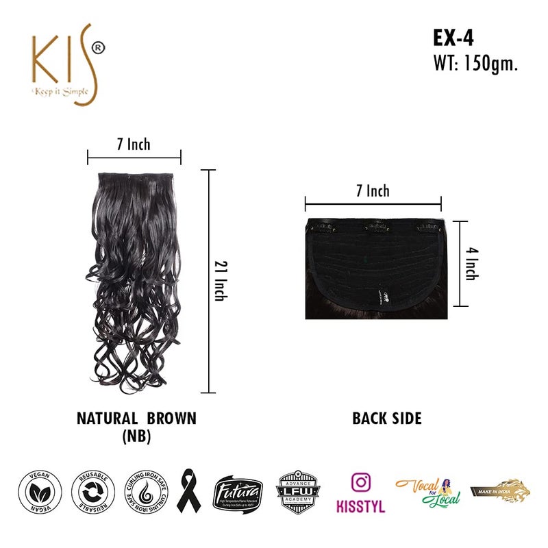 KIS Beautiful Hair Extensions Curly Real Human Hair Blend Glamorous Handcrafted Tangle Free HairWashableReusable Heat Resistant 23 Inch Hair Length Ex4 Natural Brown Color - Image 3