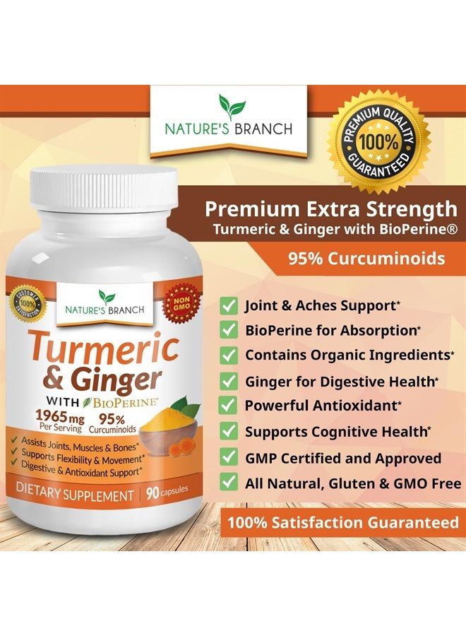 Nature's Branch Extra Strength Turmeric Curcumin and Ginger & BioPerine - 1965mg Joint Support Supplement for Aches with Black Pepper Powder Extract - Premium Made in USA | Vegan Natural Non GMO Pills | 90 Capsules - Image 3