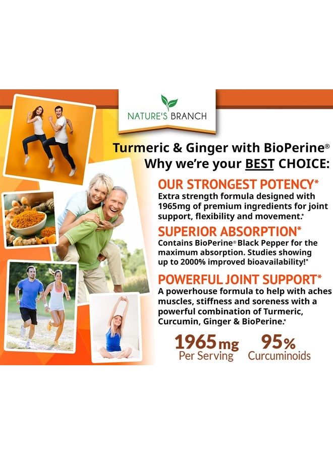 Nature's Branch Extra Strength Turmeric Curcumin and Ginger & BioPerine - 1965mg Joint Support Supplement for Aches with Black Pepper Powder Extract - Premium Made in USA | Vegan Natural Non GMO Pills | 90 Capsules - Image 2