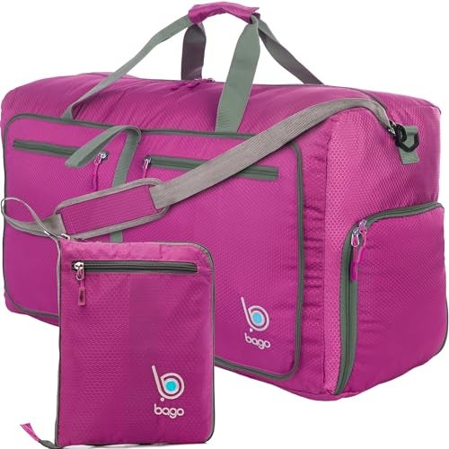 Bago Foldable Duffel Bags for Traveling Women & Men - 60L Medium Packable Duffle Bag for Travel with Shoe Compartment - Water Repellant, Heavy Duty, Lightweight Folding & Collapsible (Pink) - Image 4