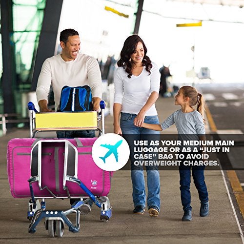 Bago Foldable Duffel Bags for Traveling Women & Men - 60L Medium Packable Duffle Bag for Travel with Shoe Compartment - Water Repellant, Heavy Duty, Lightweight Folding & Collapsible (Pink) - Image 5