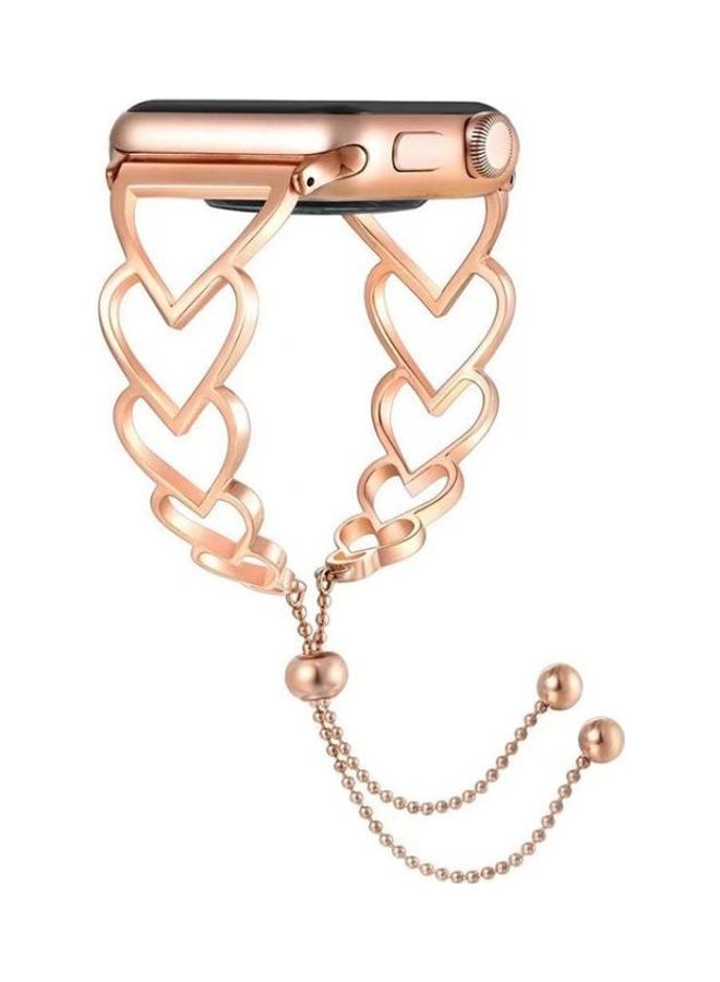 NIBEMINENT Heart Metal Replacement Strap Watchband For Apple Watch Series 7/6/SE/5/4/3/2/1 38/40/41mm Rose Gold - Image 1