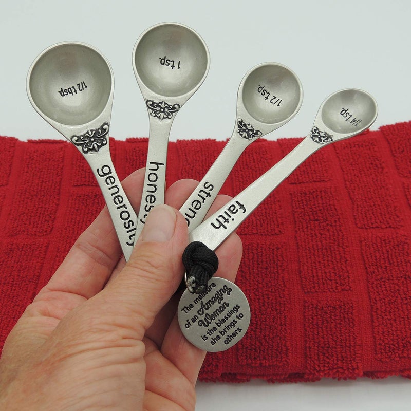 Abbey + CA Gift Amazing Woman Measuring Spoon Set, Decorative Gifts and Kitchen Accessories, 4 Spoons, Engraved Pewter and Silver Enamel, By Abbey & CA Gift - Image 4