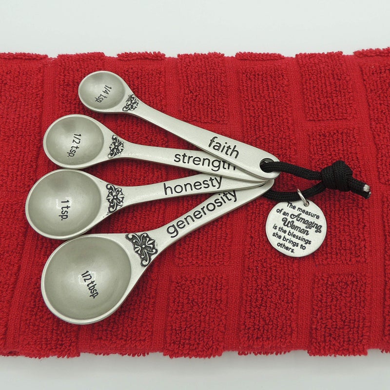 Abbey + CA Gift Amazing Woman Measuring Spoon Set, Decorative Gifts and Kitchen Accessories, 4 Spoons, Engraved Pewter and Silver Enamel, By Abbey & CA Gift - Image 2