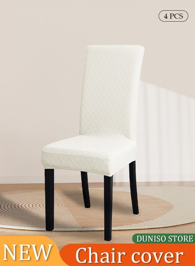 DUNISO 4 Pcs Dining Chair Cover, Polyester Fabric Fit Stretch Chair Slipcover, Removable Washable Jacquard Parsons Chair Covers (White) - Image 2