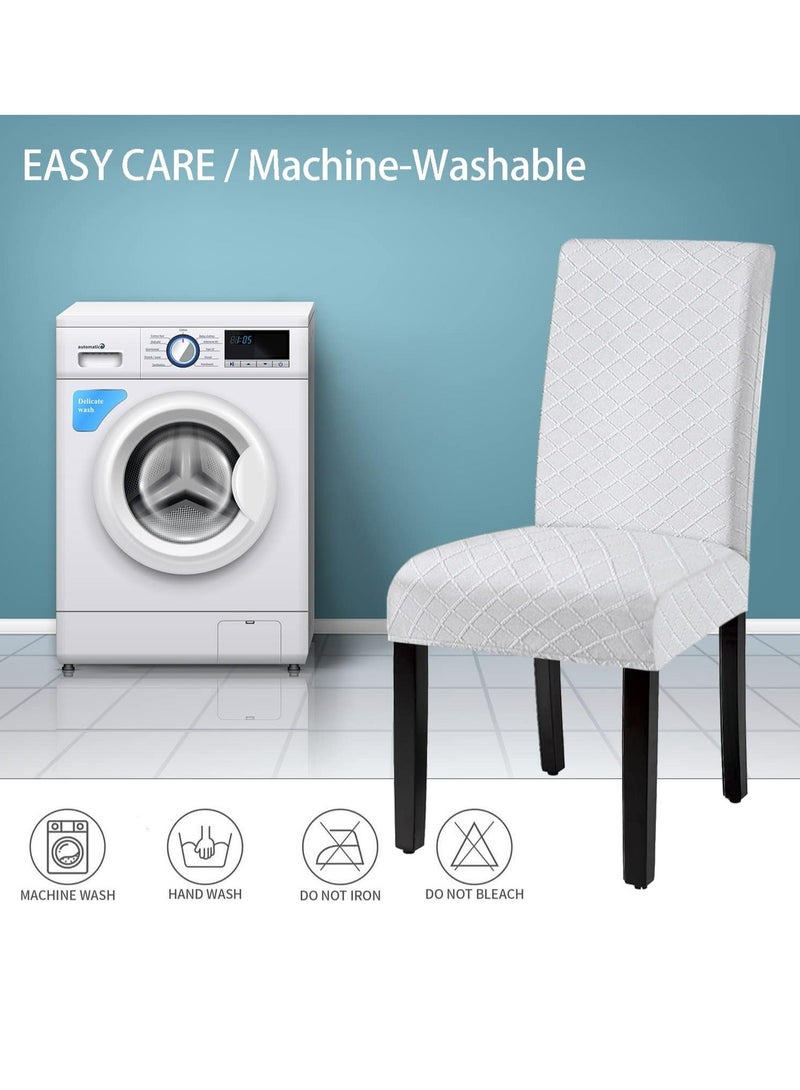 DUNISO 4 Pcs Dining Chair Cover, Polyester Fabric Fit Stretch Chair Slipcover, Removable Washable Jacquard Parsons Chair Covers (White) - Image 5
