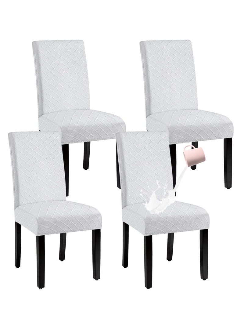 DUNISO 4 Pcs Dining Chair Cover, Polyester Fabric Fit Stretch Chair Slipcover, Removable Washable Jacquard Parsons Chair Covers (White) - Image 1