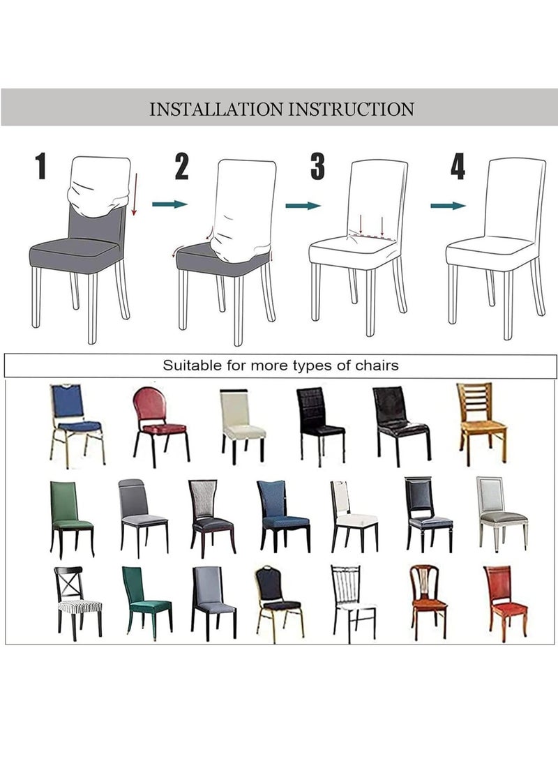 DUNISO 4 Pcs Dining Chair Cover, Polyester Fabric Fit Stretch Chair Slipcover, Removable Washable Jacquard Parsons Chair Covers (White) - Image 4