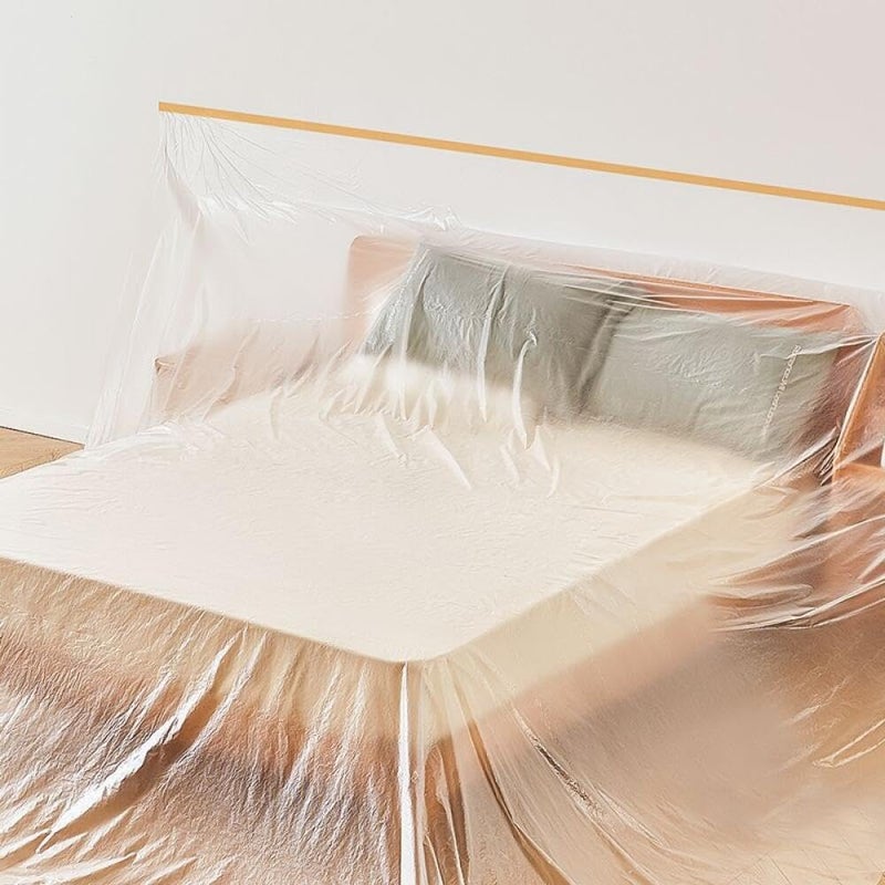 Goodern 2.7M X 20M Tape And Drape, Plastic Drop Cloth Plastic Sheeting With Masking Tape,Waterproof Dust-Proof Protective Masking Film,Prevent Dust Paint Cover For Car,Furniture,Carpet,Floor,Bed - Image 5