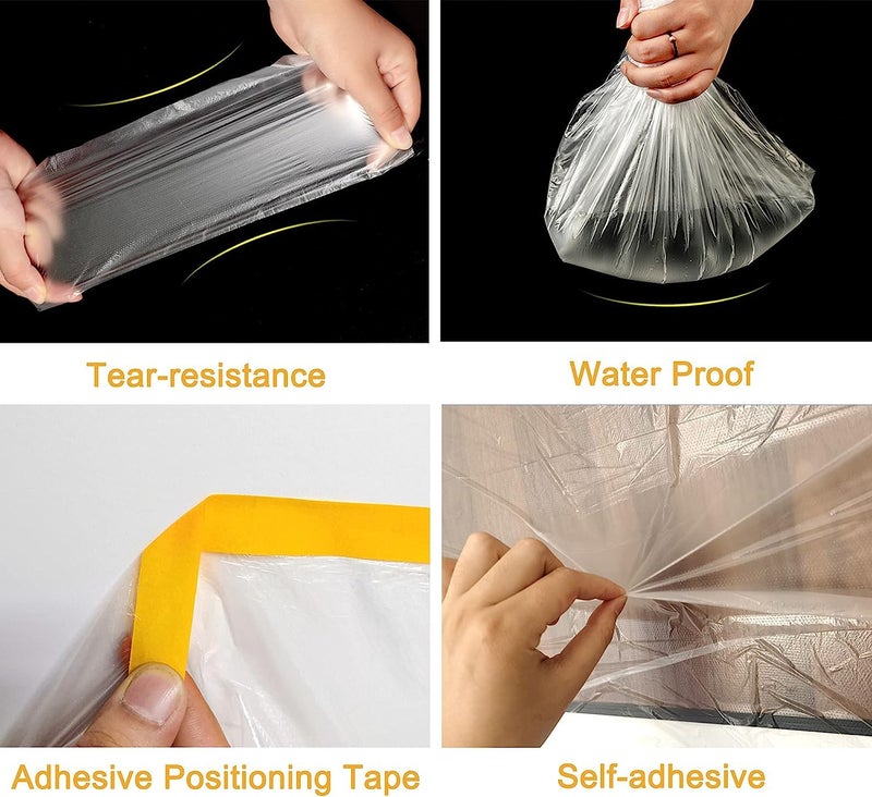 Goodern 2.7M X 20M Tape And Drape, Plastic Drop Cloth Plastic Sheeting With Masking Tape,Waterproof Dust-Proof Protective Masking Film,Prevent Dust Paint Cover For Car,Furniture,Carpet,Floor,Bed - Image 2