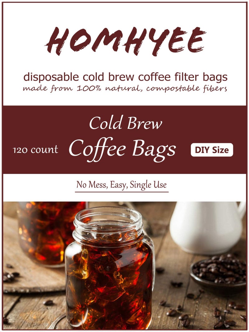 HOMYHEE No Mess Cold Brew Coffee Filters - 120 Count Disposable Fine Mesh Brewing Bags for Concentrate/Iced Coffee Maker, French/Cold Press Kit, Hot Tea in Mason Jar or Pitcher, 4 x 6 Inches - Image 5