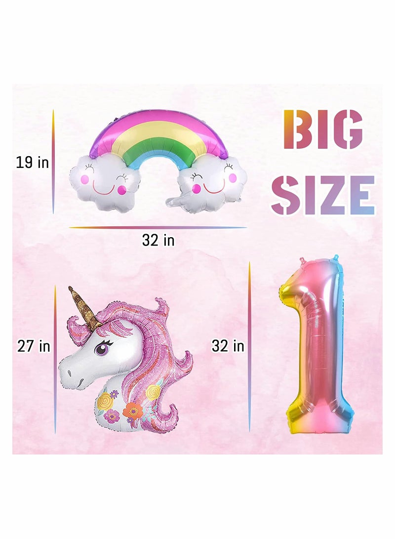 Zikra Unicorn Birthday Decorations for Girls 10Pcs Unicorn Balloons Set with Rainbow Heart Star and Number 1 Foil Balloons for 1st Birthday Party Decorations - Image 5