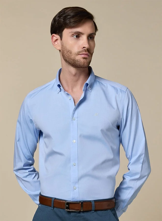 Mannerism The Office Ready Blue Non-Iron Oxford Shirt with Durable Weave