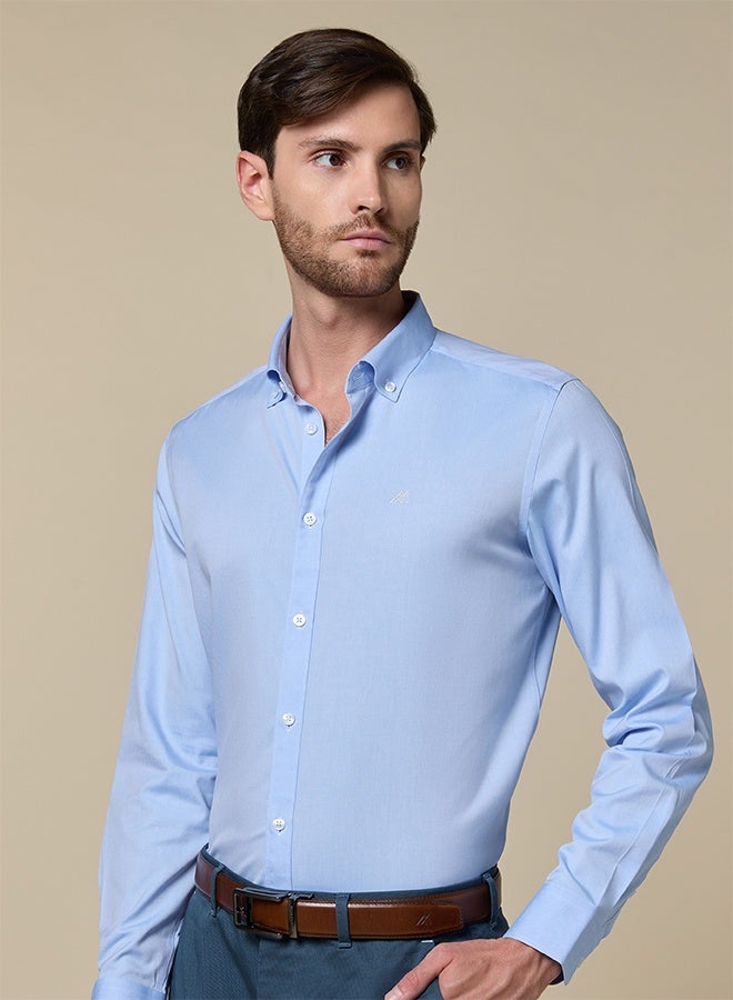 Mannerism The Office Ready Blue Non-Iron Oxford Shirt with Durable Weave - Image 1