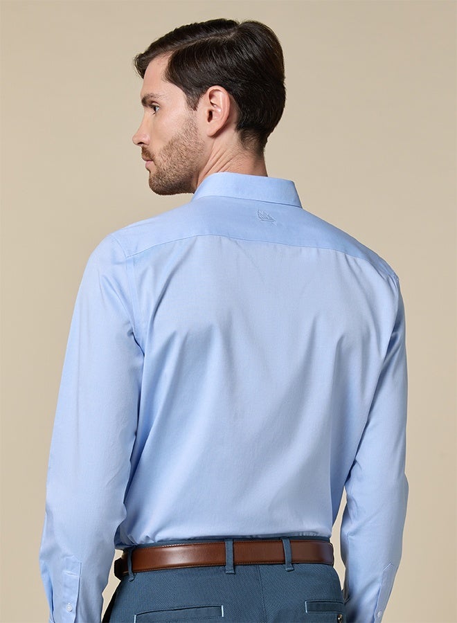 Mannerism The Office Ready Blue Non-Iron Oxford Shirt with Durable Weave - Image 3