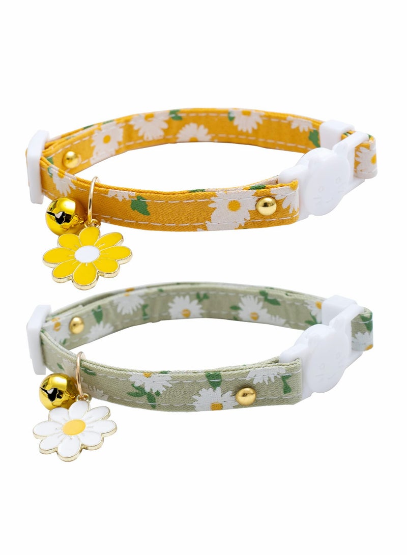 Excefore Cat Collars, Adjustable Pet Collar, Cute Flowers Bell Safety Buckle Necklace for Domestic Kitten Small Dogs 2Pcs - Image 1