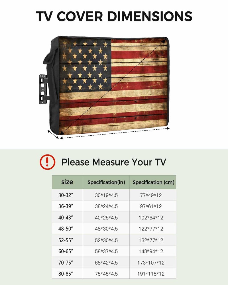 American Flag Outdoor TV Cover 70 to 75 Inches Weatherproof Waterproof Vintage Wooden Enclosure with Remote Pocket Blue Red Beige - Image 3