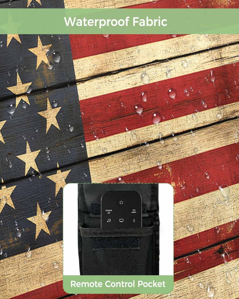 American Flag Outdoor TV Cover 70 to 75 Inches Weatherproof Waterproof Vintage Wooden Enclosure with Remote Pocket Blue Red Beige - Image 4