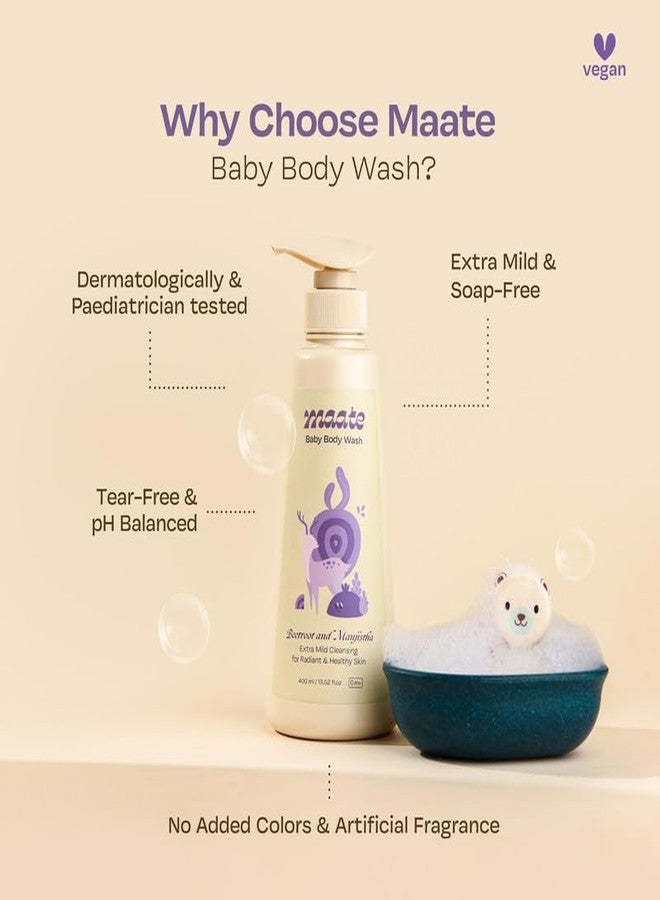 Maate Baby Body Wash | With Ayurvedic Herbs Beetroot, Manjistha & Neem extracts | Body Wash for Dry & Sensitive Skin | Natural & Vegan | Tear-free & pH Balanced | Soap Free (400ml (Pack of 2)) - Image 4