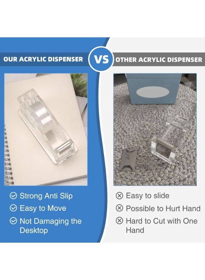 Acrylic Tape Dispenser with One Tape Roll, Transparent Non-Skid Desk Cutter with Pen Holder, Clear Office Home School Organizer - Image 3
