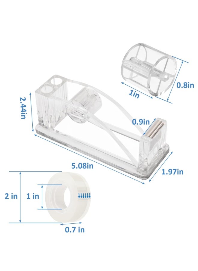 Acrylic Tape Dispenser with One Tape Roll, Transparent Non-Skid Desk Cutter with Pen Holder, Clear Office Home School Organizer - Image 5