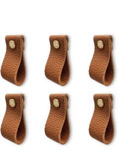 Excefore 6Pcs Leather Drawer Pulls,Handmade Leather Dresser Knobs,Perfect Replacement of Metal Cabinet Knobs,Leather Drawer Handle with Screws for Home,Kitchen,Bedroom, Brown  - Image 1