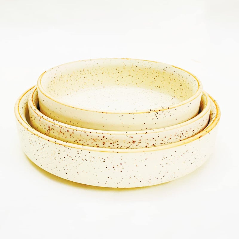 SG Shadowgreen ShadowGreen Ceramic Salad Bowl Set of 3 Bowls 75inch 65inch 55inch Deep Dish Bowls Serving Bowls Matte Marble Design - Image 1