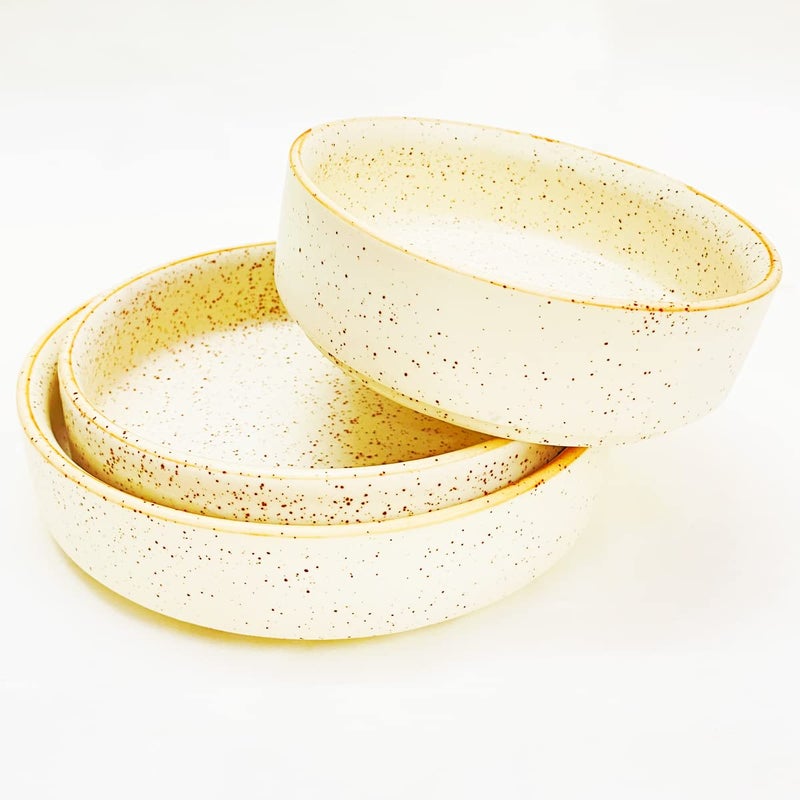 SG Shadowgreen ShadowGreen Ceramic Salad Bowl Set of 3 Bowls 75inch 65inch 55inch Deep Dish Bowls Serving Bowls Matte Marble Design - Image 3