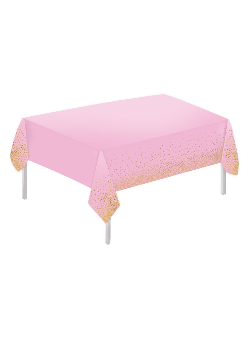 MARKQ Plastic Dot Tablecloth for Rectangle Table 54" x 72" Disposable Table Cover for Bridal Shower Wedding Birthday Party Decorations (Pink and Gold)  - Image 1
