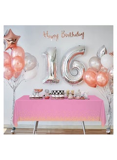 MARKQ Plastic Dot Tablecloth for Rectangle Table 54" x 72" Disposable Table Cover for Bridal Shower Wedding Birthday Party Decorations (Pink and Gold)  - Image 4