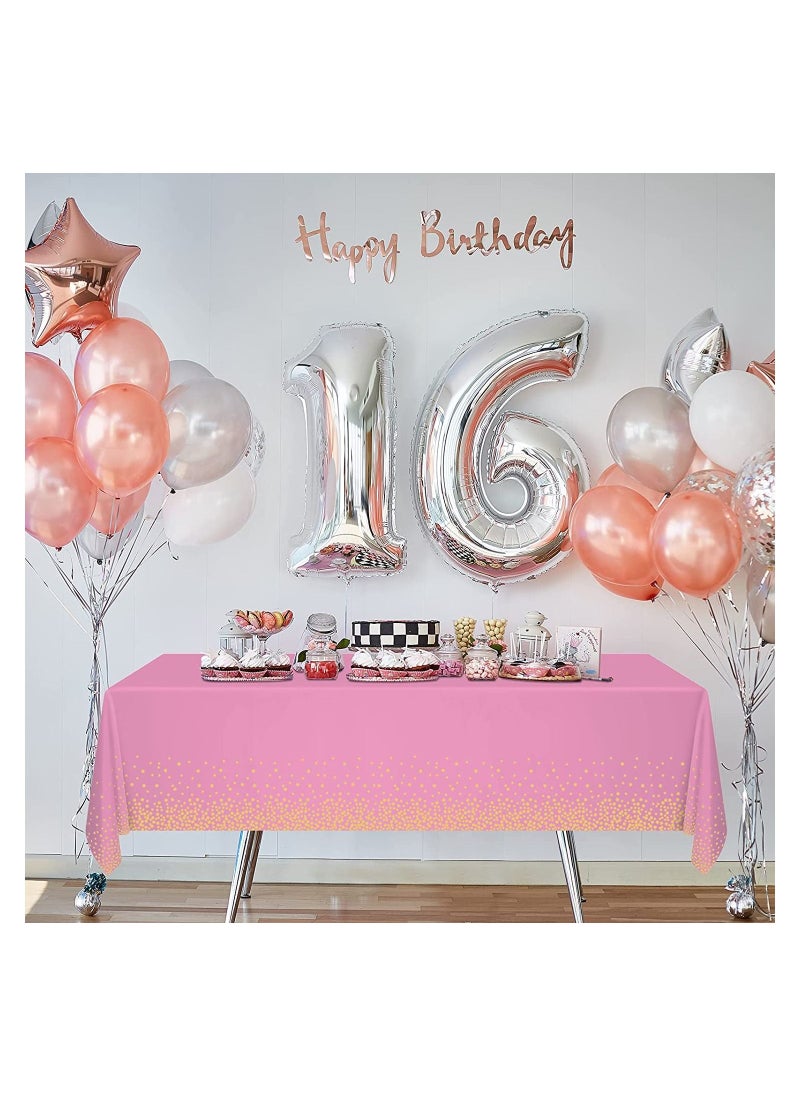 MARKQ Plastic Dot Tablecloth for Rectangle Table 54" x 72" Disposable Table Cover for Bridal Shower Wedding Birthday Party Decorations (Pink and Gold)  - Image 4