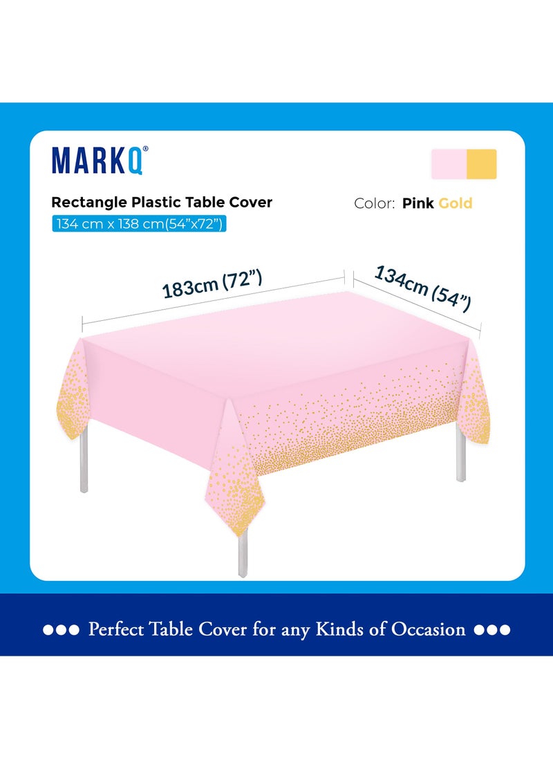 MARKQ Plastic Dot Tablecloth for Rectangle Table 54" x 72" Disposable Table Cover for Bridal Shower Wedding Birthday Party Decorations (Pink and Gold)  - Image 2