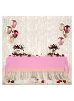 MARKQ Plastic Dot Tablecloth for Rectangle Table 54" x 72" Disposable Table Cover for Bridal Shower Wedding Birthday Party Decorations (Pink and Gold)  - Image 3