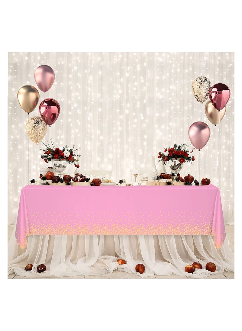 MARKQ Plastic Dot Tablecloth for Rectangle Table 54" x 72" Disposable Table Cover for Bridal Shower Wedding Birthday Party Decorations (Pink and Gold)  - Image 3