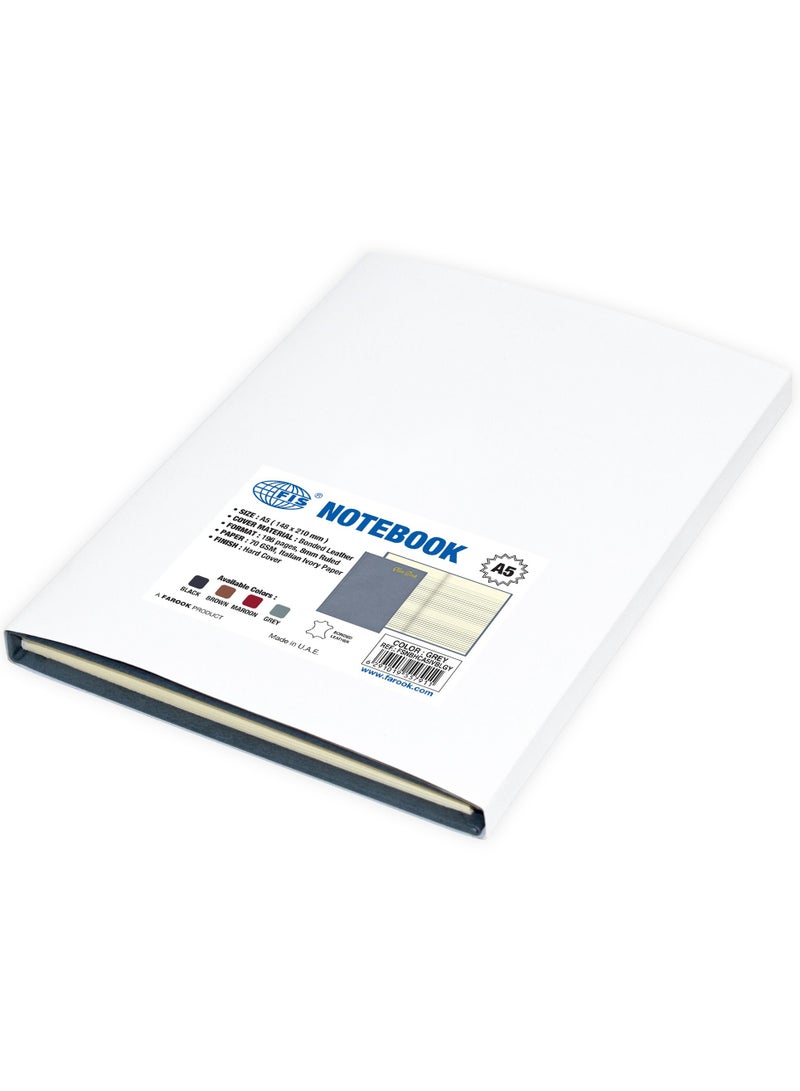 FIS دفتر FIS جلد ملصق، حجم A5، ورق إيطالي عاجي، 70 GSM، 196 صفحة، 8 مم مسطر، غلاف صلب، لون رمادي - FSNBHCA5IVBLGY - Image 5