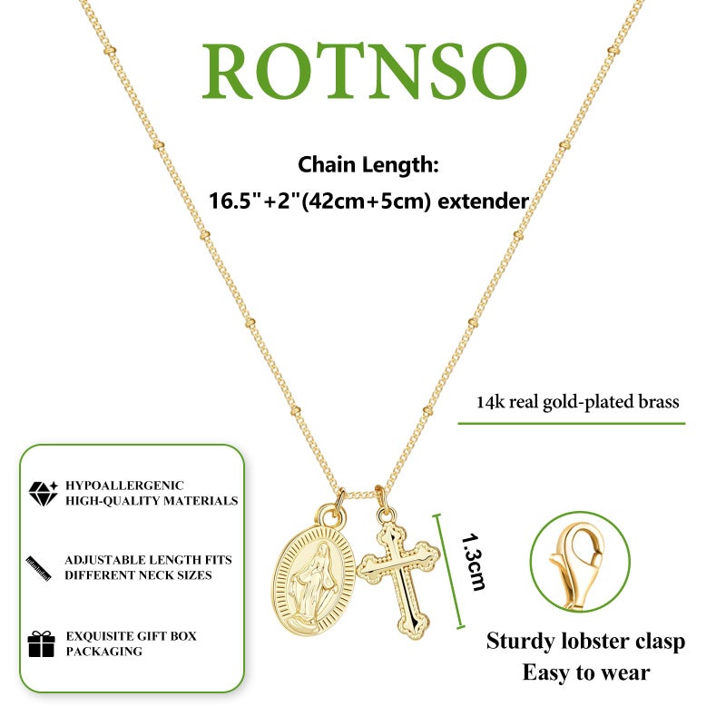 Rotnso Cross Necklace for Women 14K Gold Plated Dainty Small Cross Pendant Choker Simple Trendy Cute Virgin Mary Cross Charm Bead Chain Easter Basket Stuffers Baptism Religious Faith Jewelry Gift - Image 5