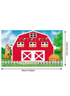 Tatuo Farm Barn Door Backdrop Farm Birthday Party Supplies Red Barn Door Backdrop Banner Farm Photography Props Photo Booth For Themed Birthday Baby Shower Party Supplies 72.8 X 43.3 Inch  - Image 3