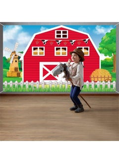 Tatuo Farm Barn Door Backdrop Farm Birthday Party Supplies Red Barn Door Backdrop Banner Farm Photography Props Photo Booth For Themed Birthday Baby Shower Party Supplies 72.8 X 43.3 Inch  - Image 5
