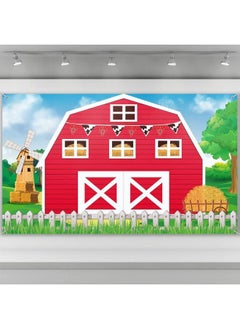 Tatuo Farm Barn Door Backdrop Farm Birthday Party Supplies Red Barn Door Backdrop Banner Farm Photography Props Photo Booth For Themed Birthday Baby Shower Party Supplies 72.8 X 43.3 Inch  - Image 2